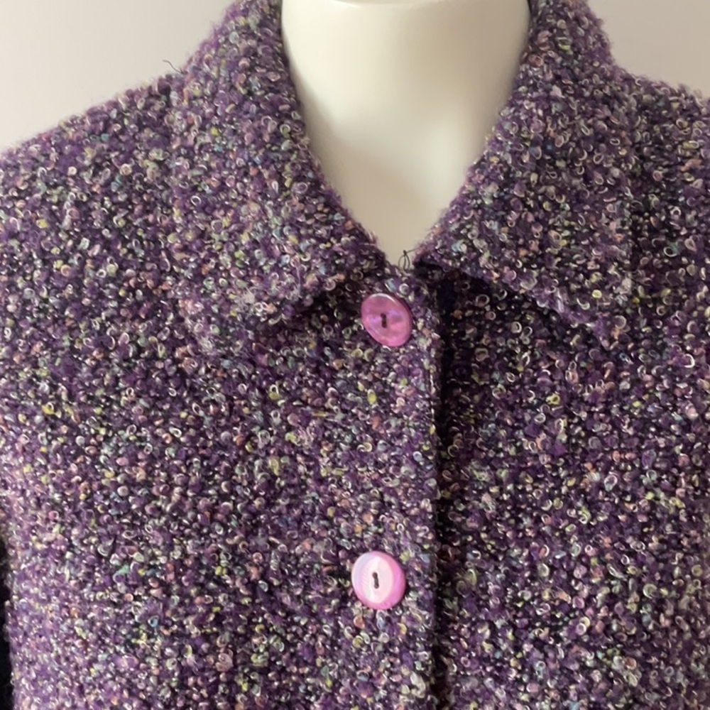 Purple Bouclé Button-Front Jacket - Picture 2 of 7